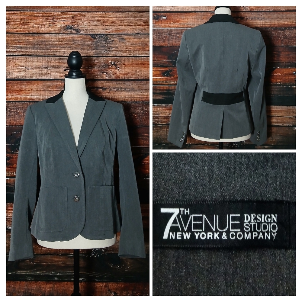 NWT 7th Avenue Design Studio New York & Company Blazer Jacket 10 Gray Stretch